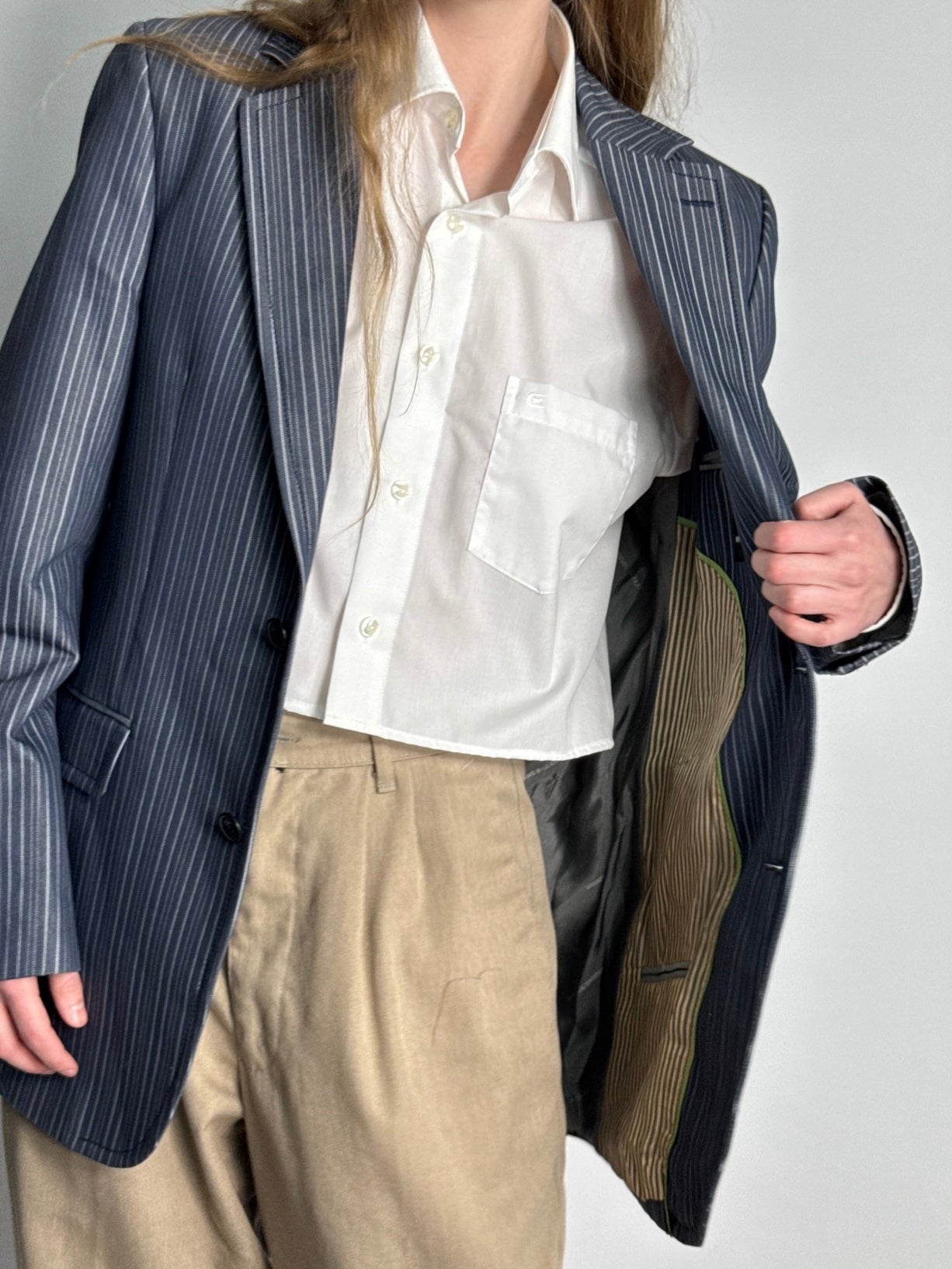 Striped Cotton Blend Blazer str. 40
