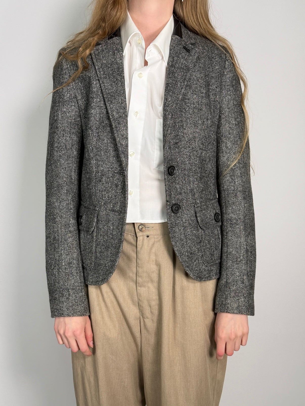 Leather Details Tweed Blazer str. 34