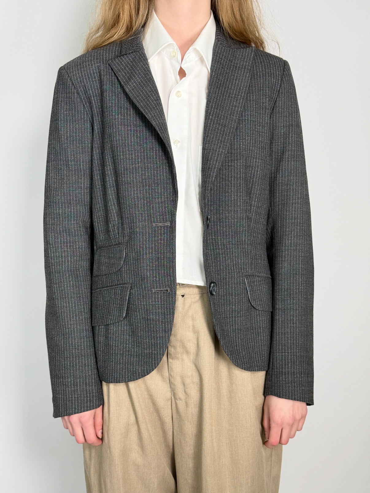 Pinstriped Wool Blend Blazer str. 38