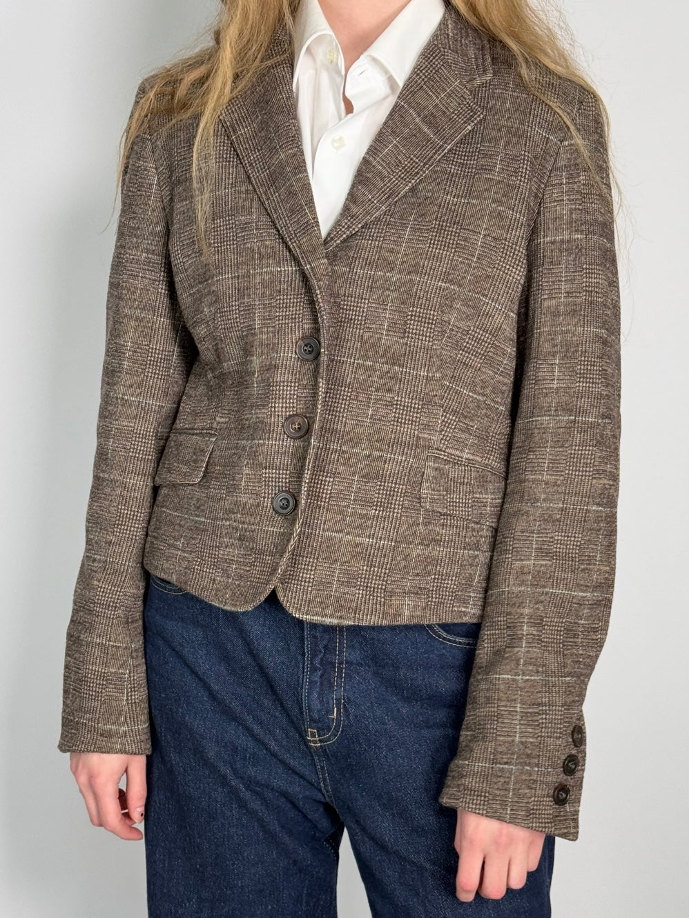 Checkered Wool Blend Blazer str. 38