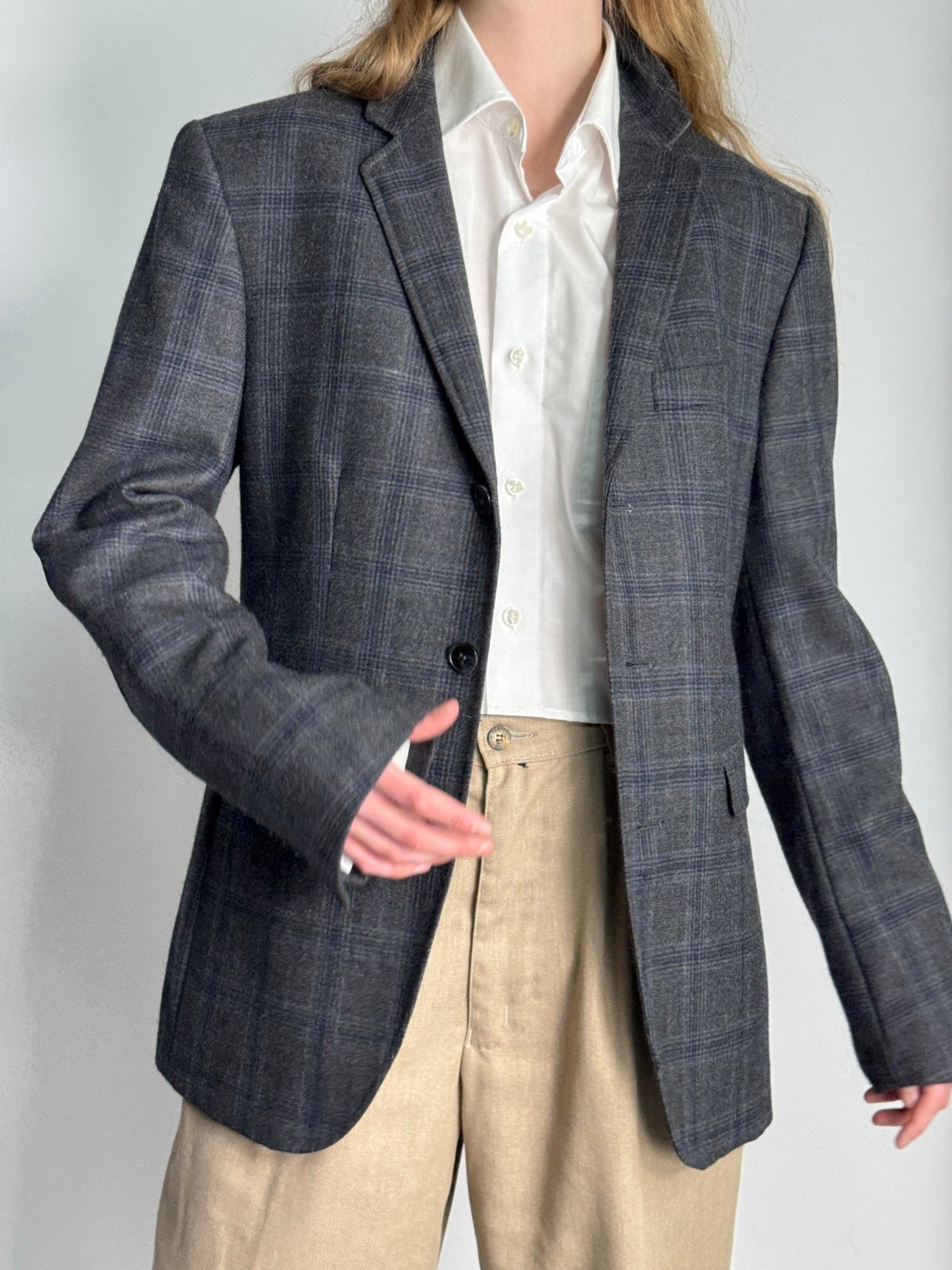 Checkered Wool Blend Blazer str. 40