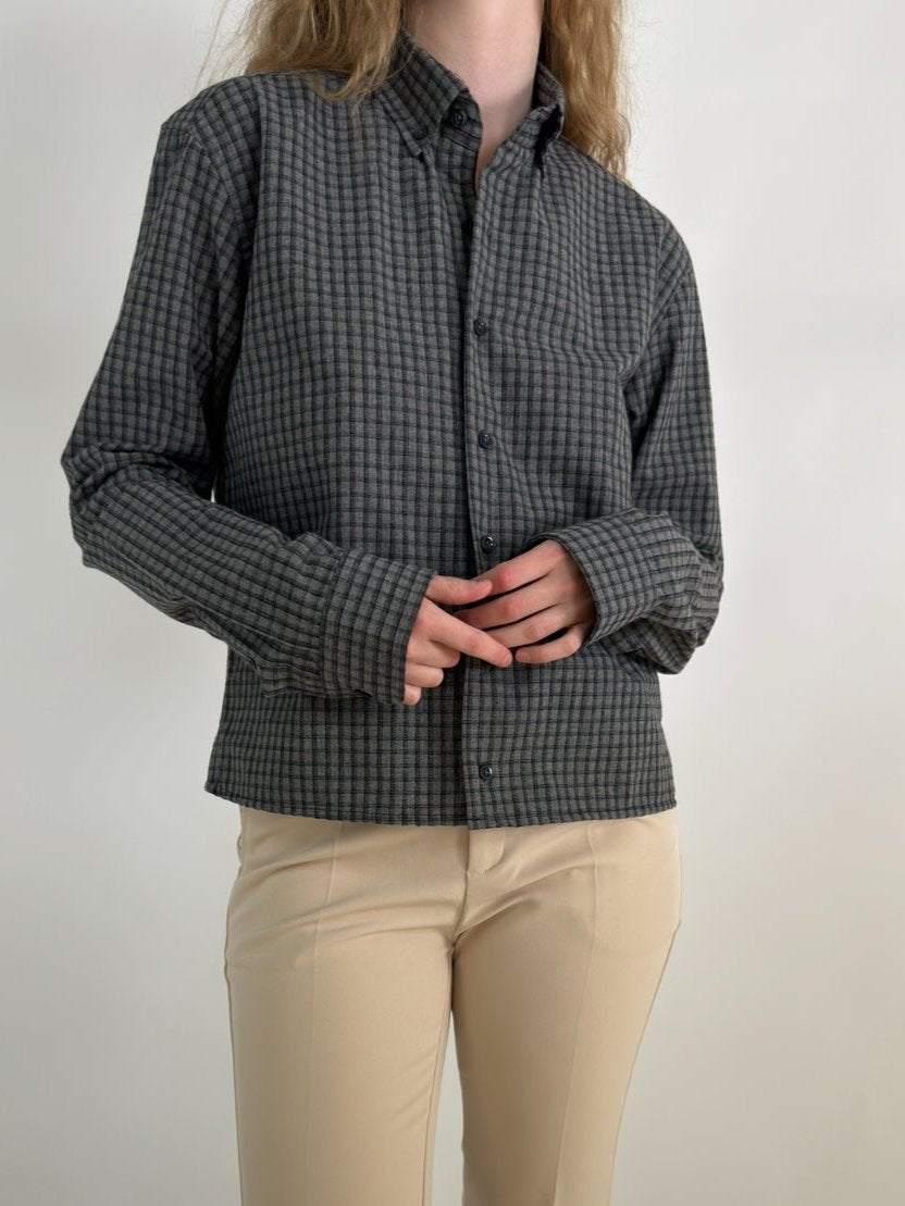 Grey Checkered Cropped Shirt str. 38