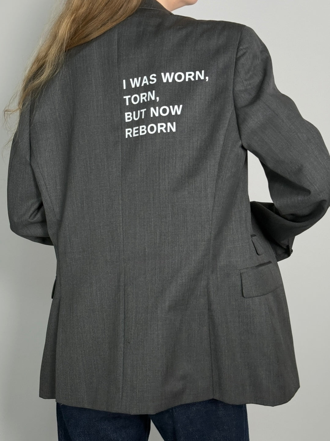Grey Wool Blend Statement Blazer str. 38
