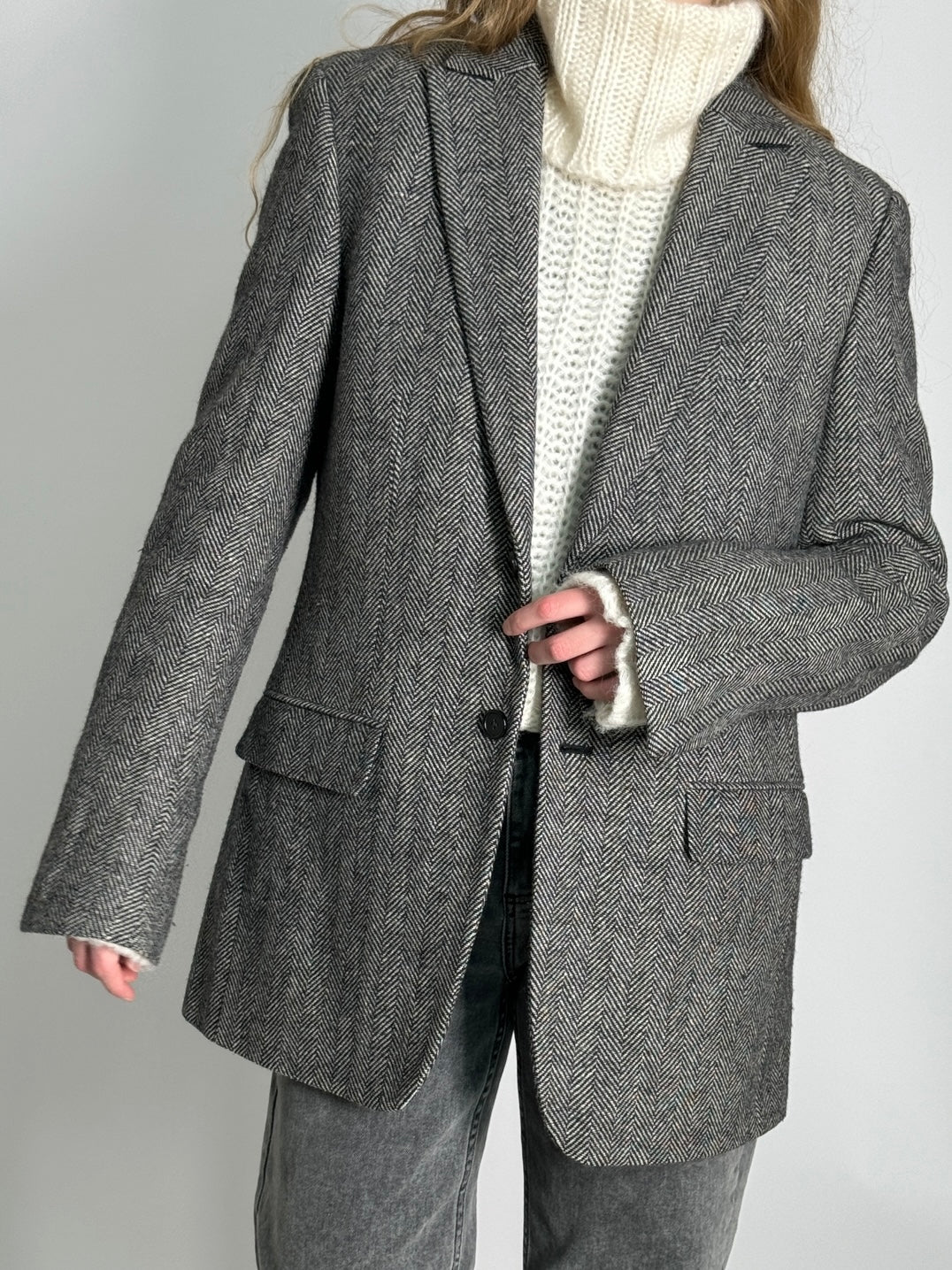 Wool Blend Herringbone Blazer str. 40