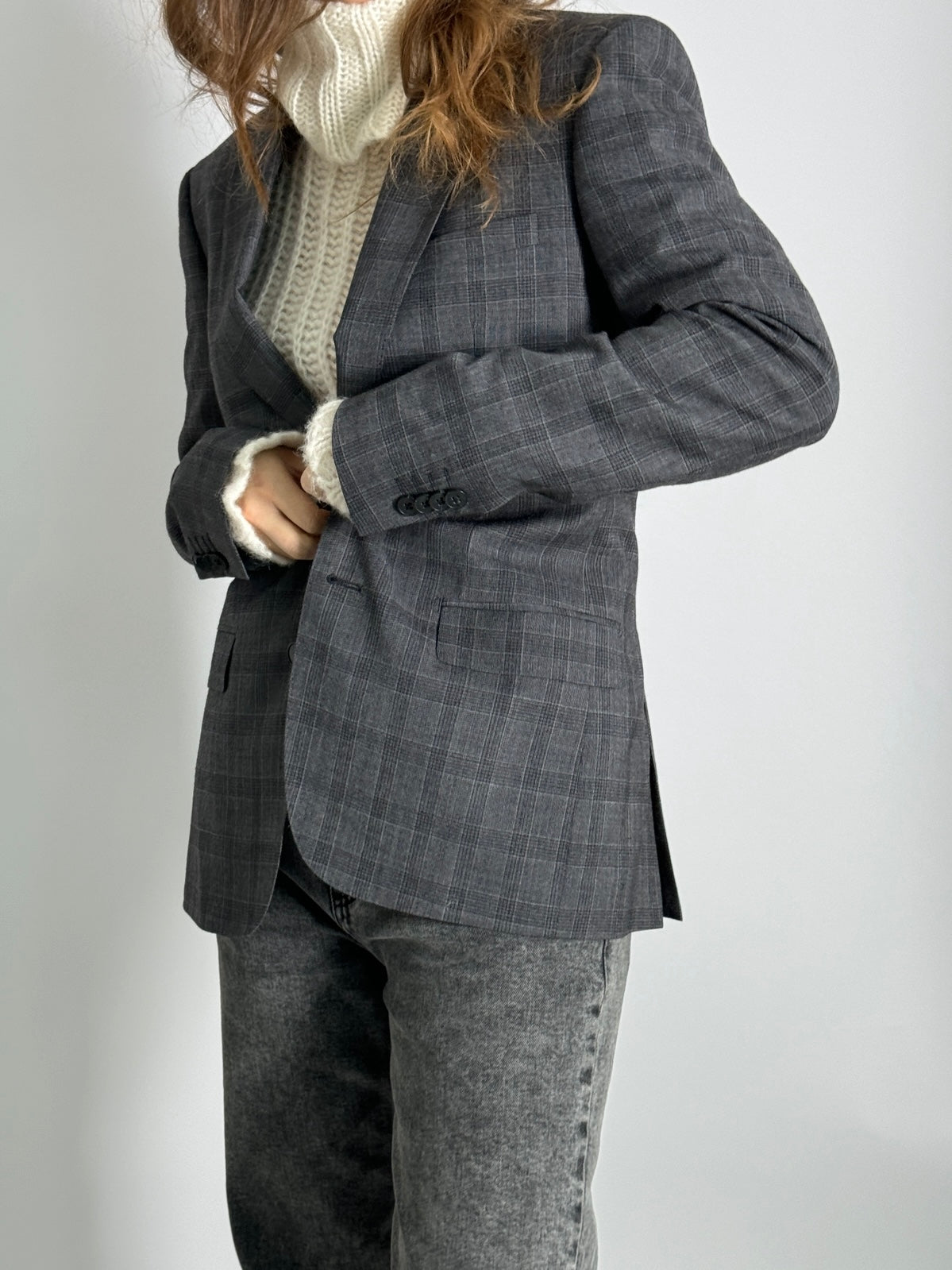 Checkered Pure Wool Blazer str. 36