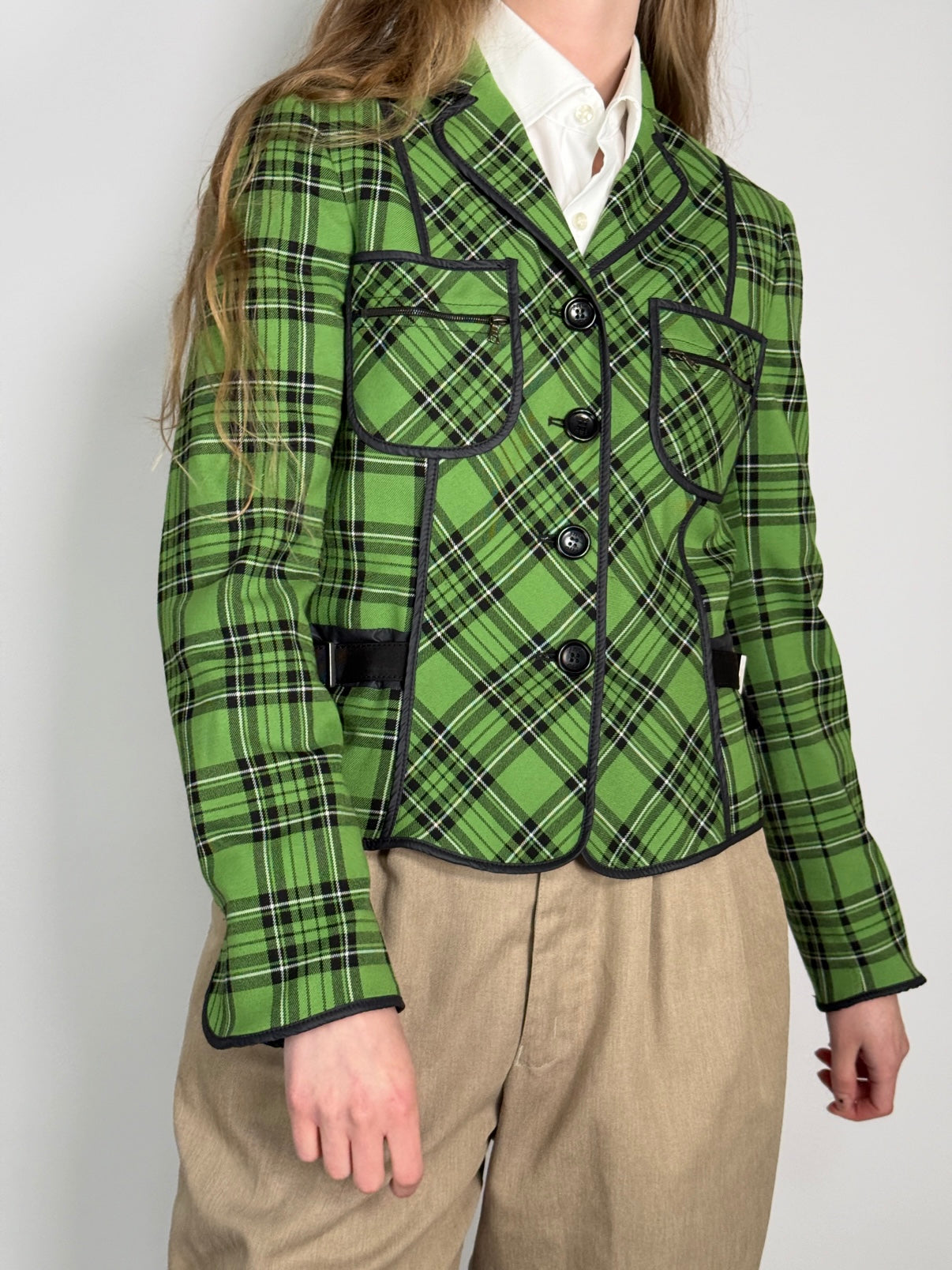 Green Tartan Blazer with Belt Details str. 38
