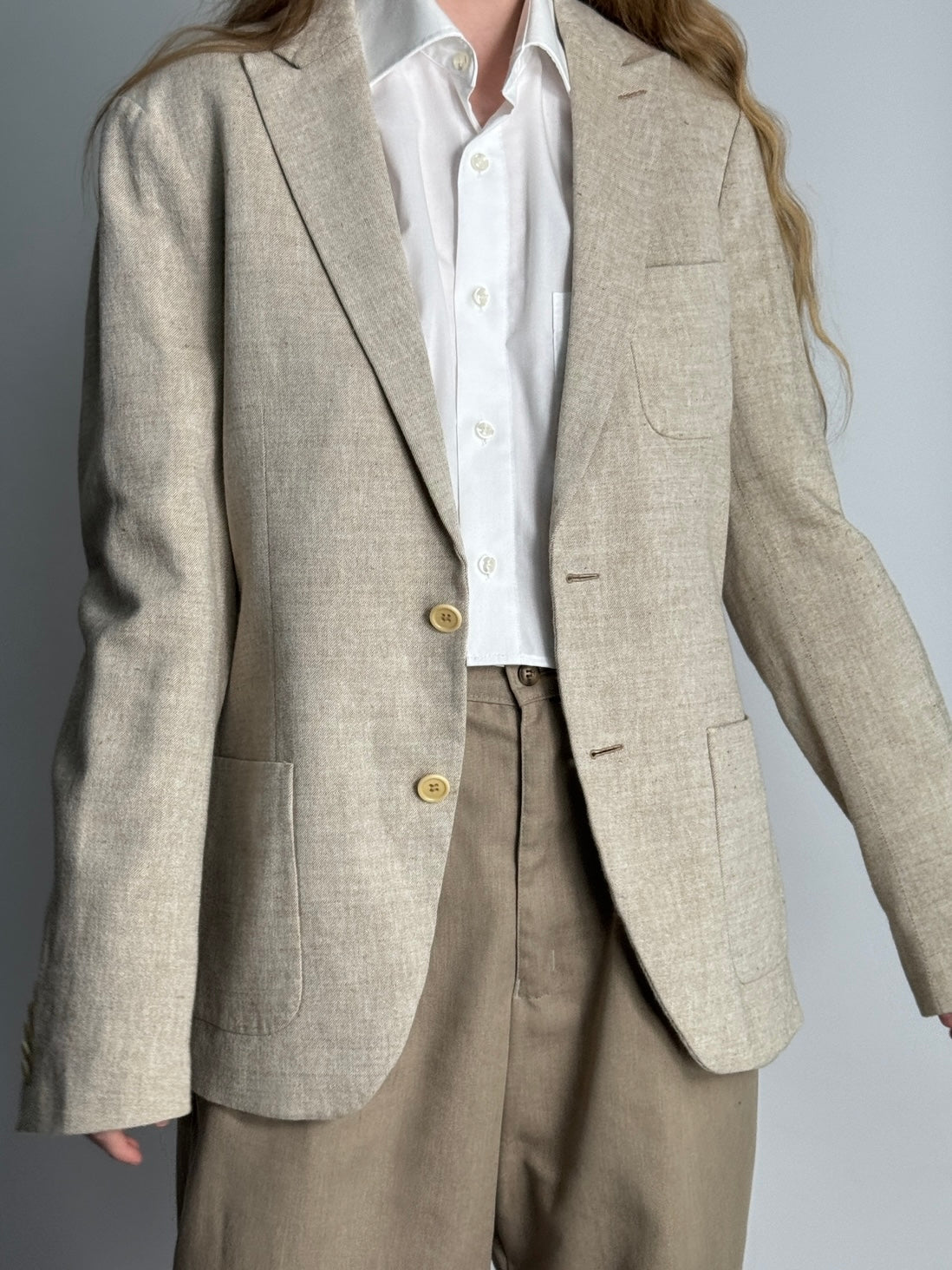 Soft Beige Linen Blend Blazer str. 40
