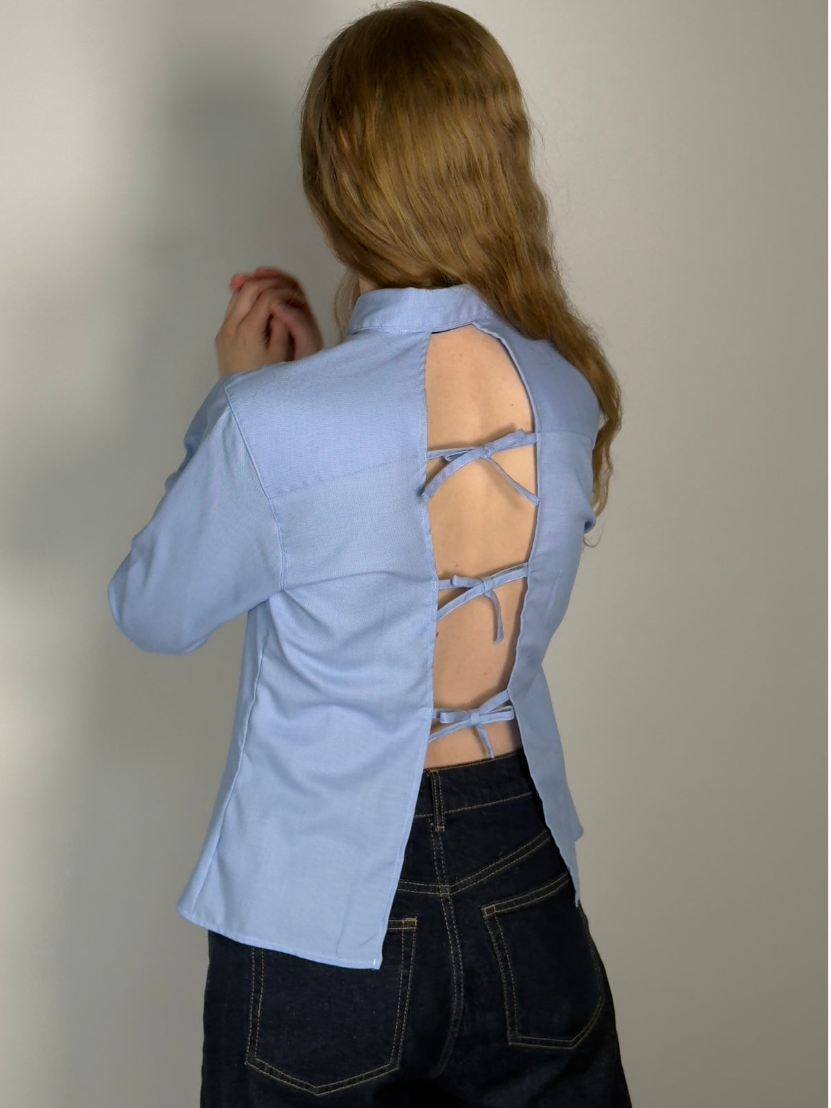 Blue Cotton Open Back Shirt str. XS/S