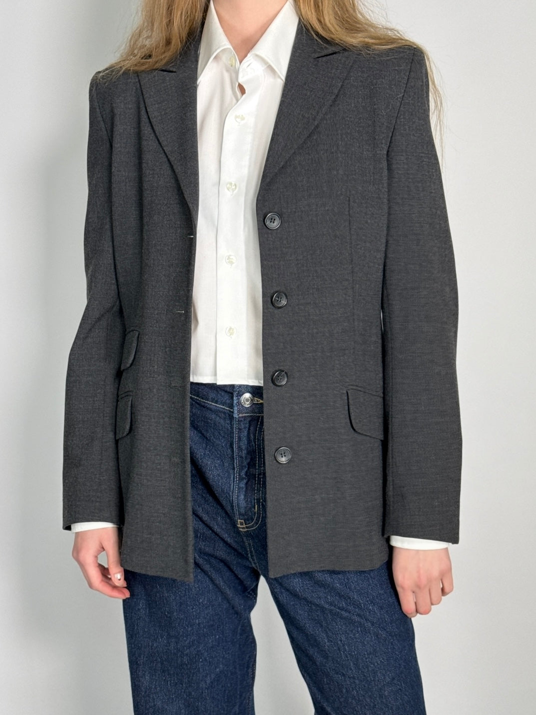 Grey Wool Blend Blazer str. 38