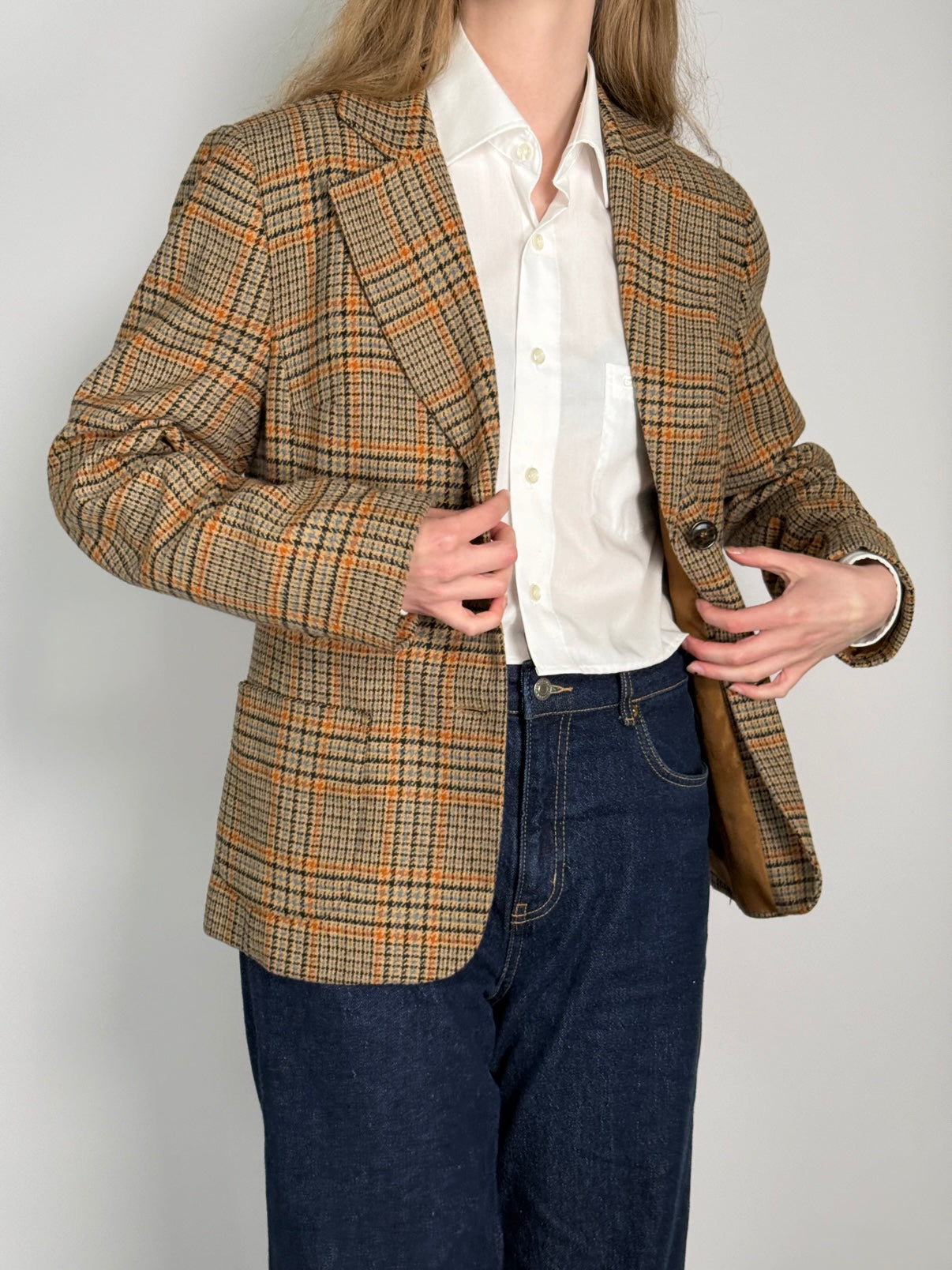 Wool Blend Tartan Blazer str. 38