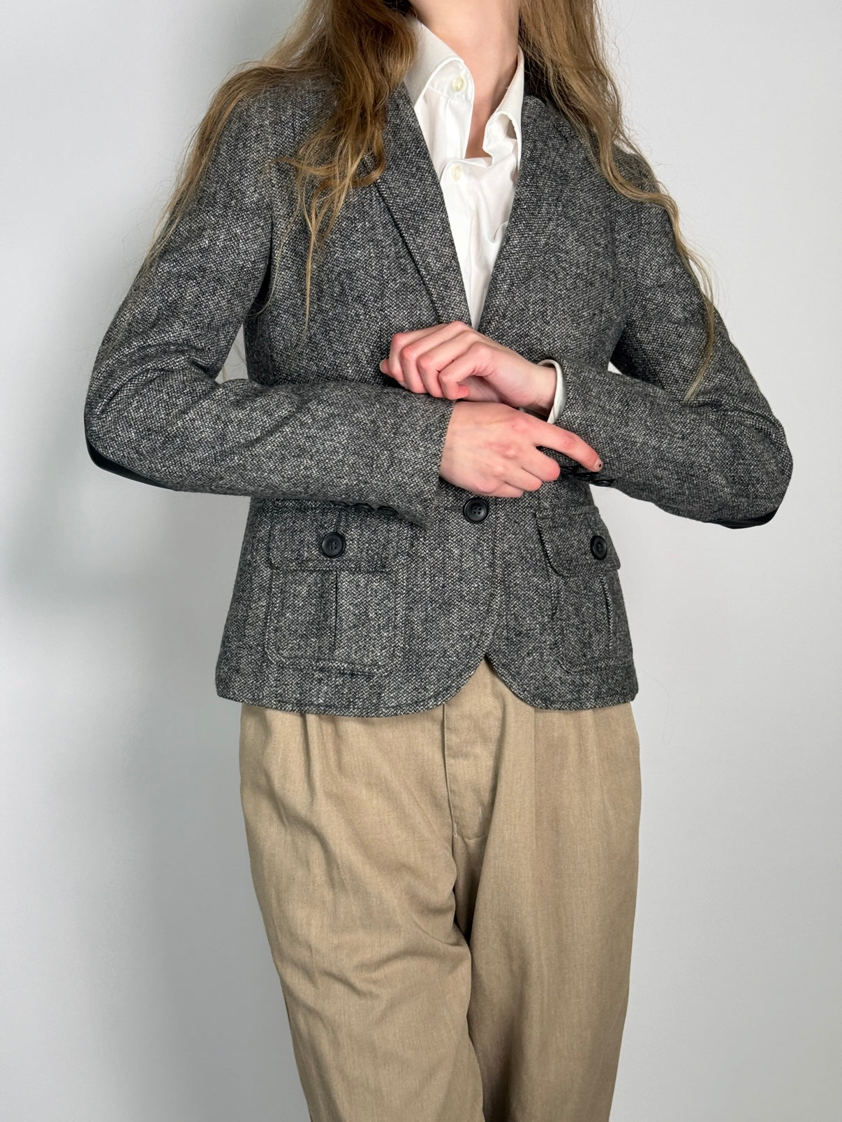 Leather Details Tweed Blazer str. 34