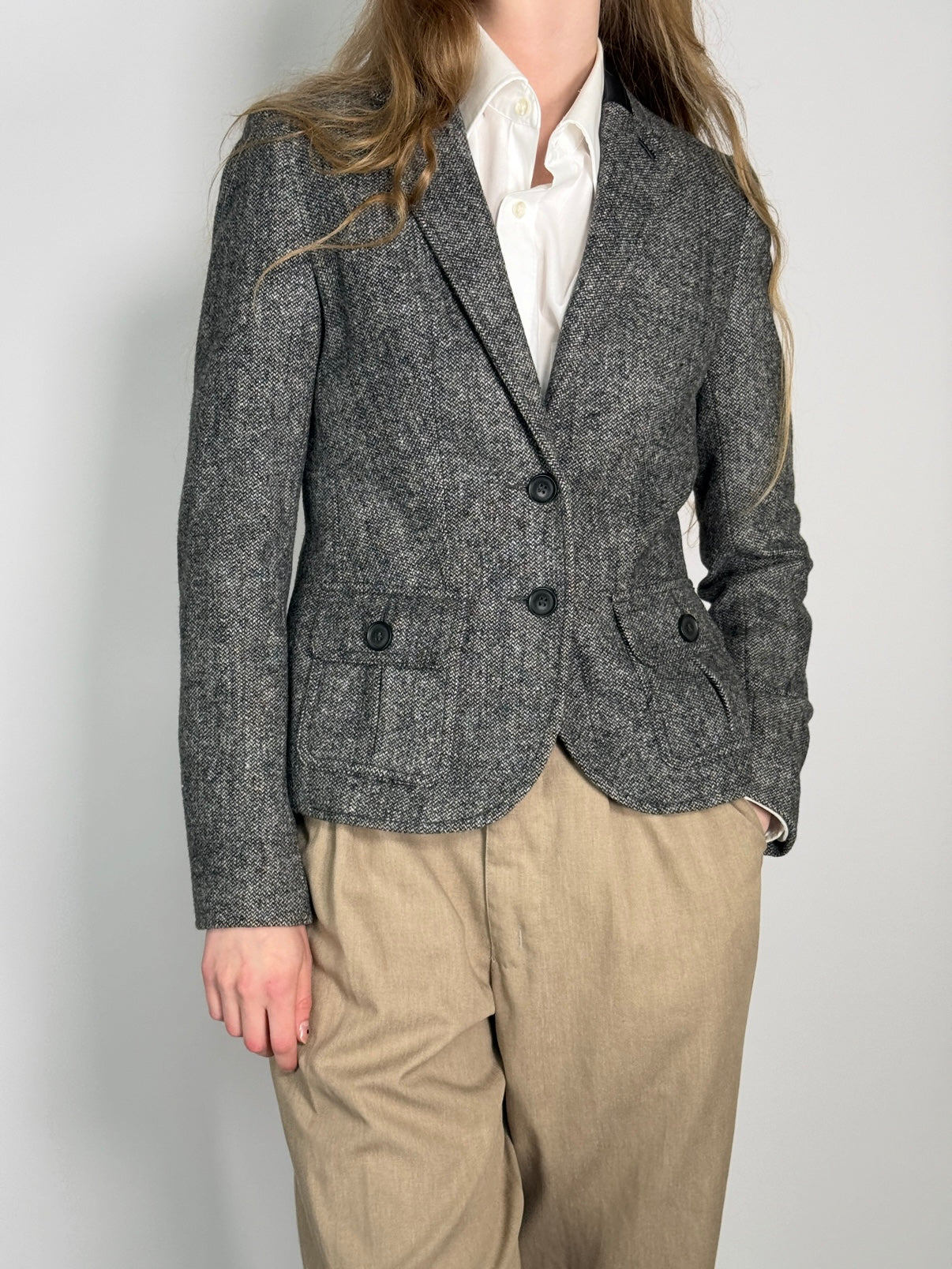 Leather Details Tweed Blazer str. 34
