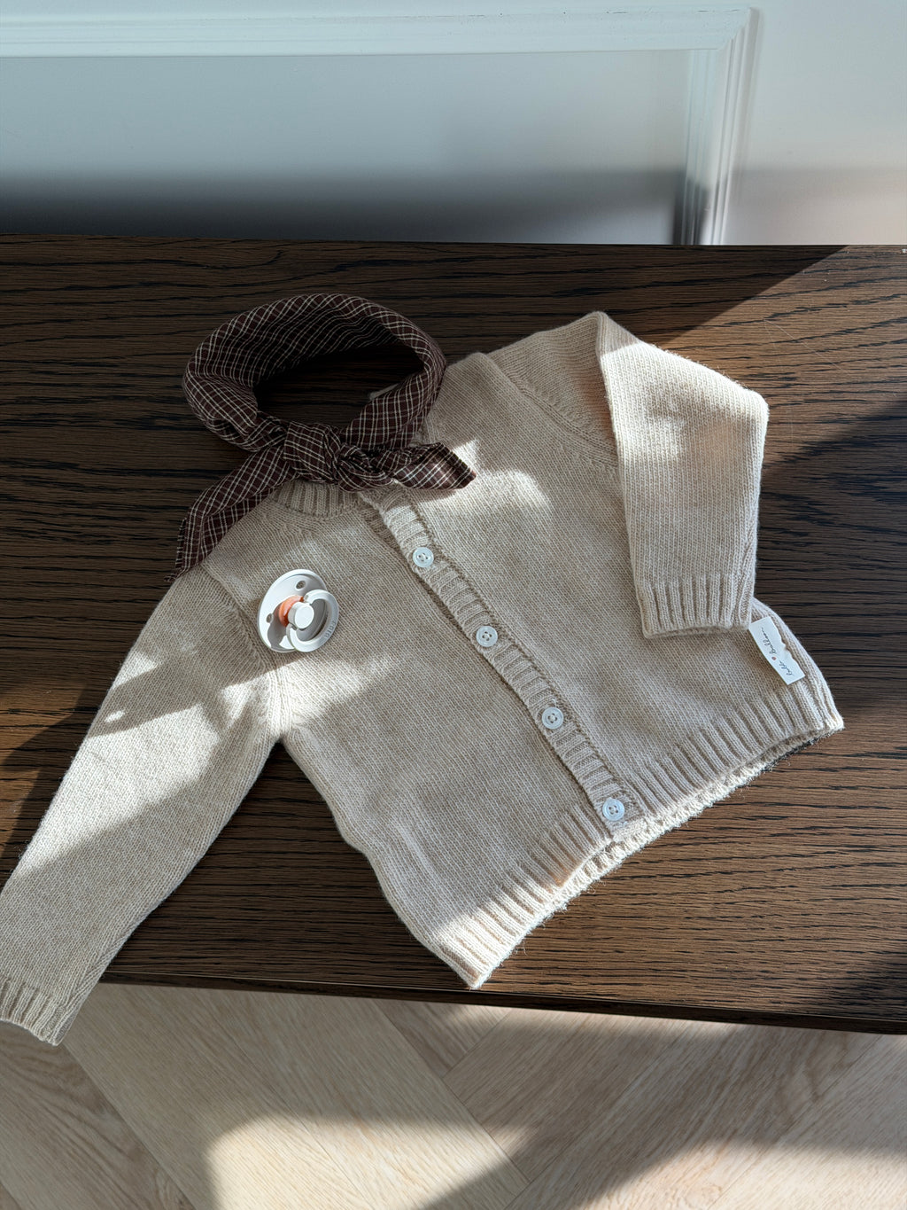CARAMEL KNITTED BABY WOOL CARDIGAN