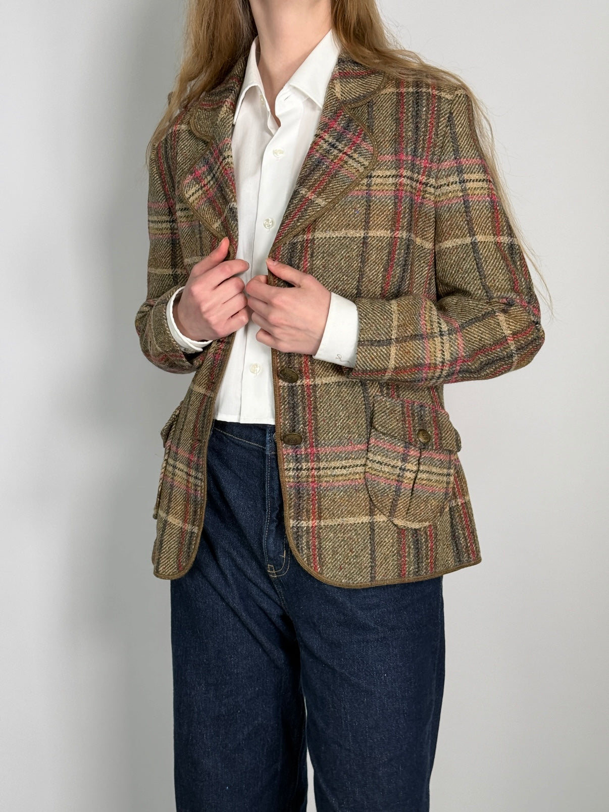 Wool & Silk Blend Tartan Blazer str. 38