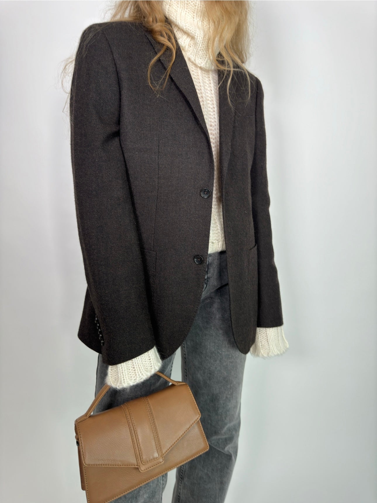 Brown Wool Blend Blazer str. 40