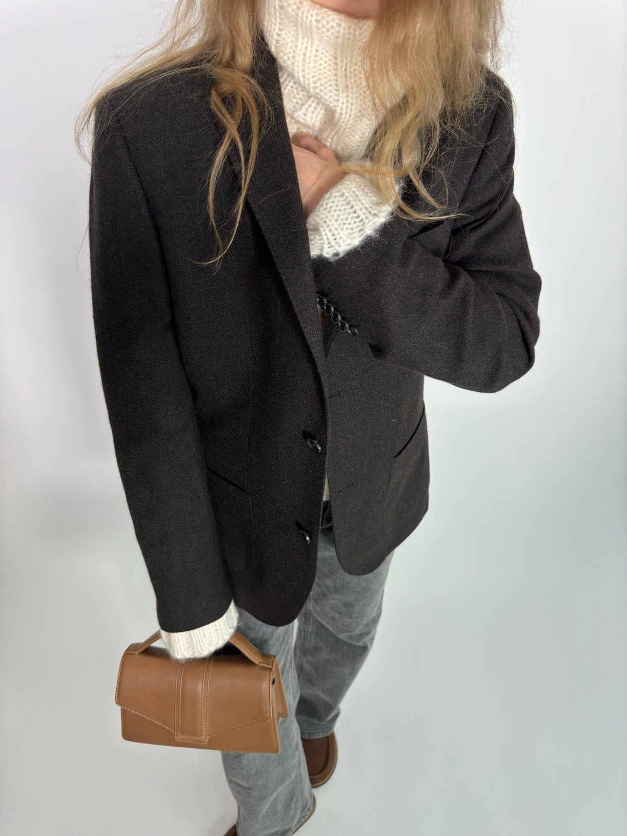 Brown Wool Blend Blazer str. 40