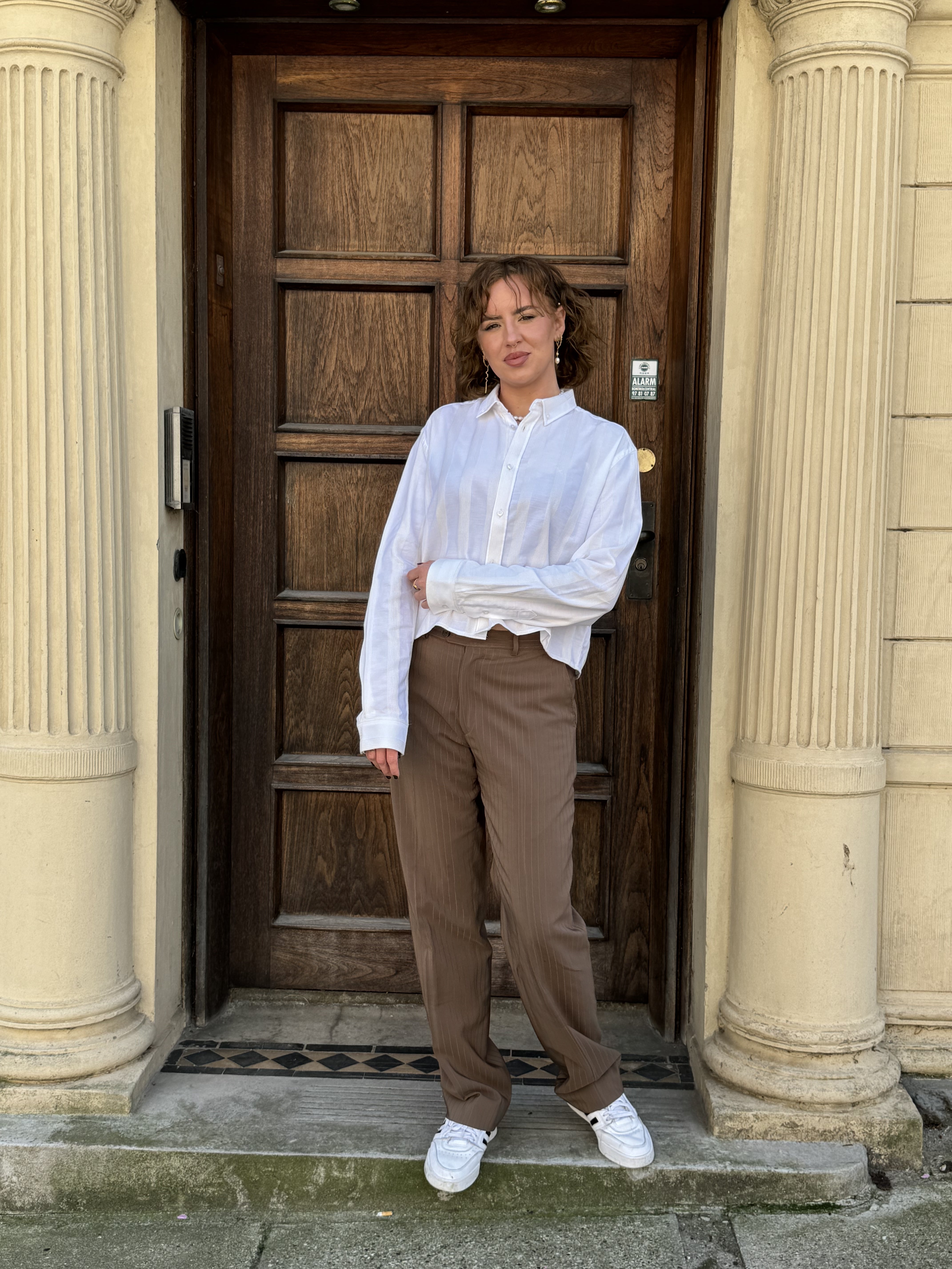 White Striped Cropped Shirt str. 40